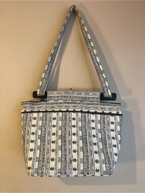Black White Tribal Geometric Canvas Crafting Caddy Tote Bag Many Pockets